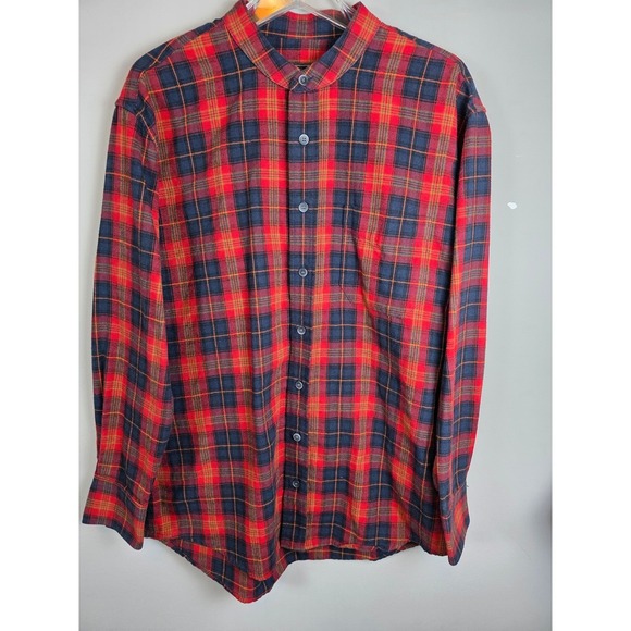 Celtic Ranchwear Other - Celtic Ranchwear Shirt Mens L Red Navy Plaid Grandfather Long Sleeve Relaxed Fit